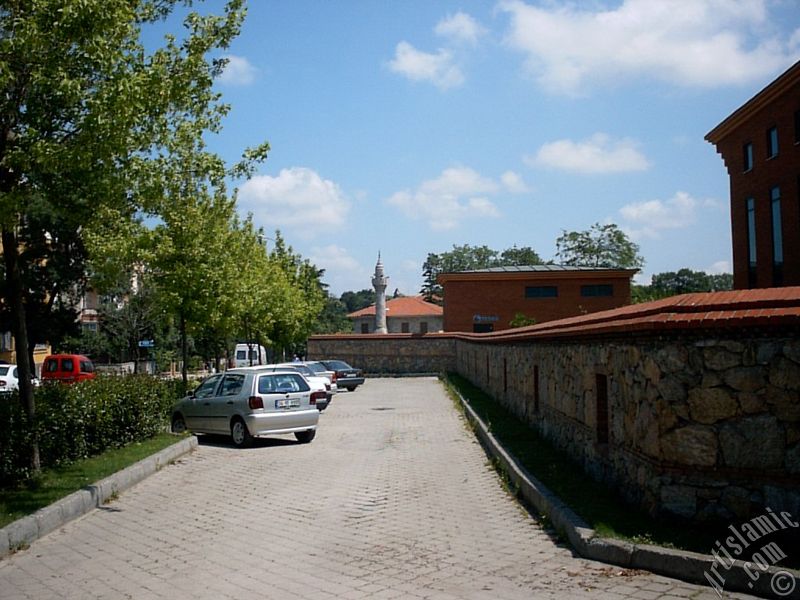 View of entrance of a library (Islamic Researches Center [ISAM]) and the mosque next to it in Altunizade district of Istanbul city of Turkey.
