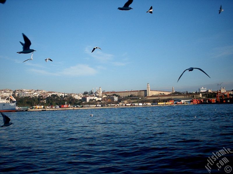 View of Uskudar-Harem coast from the Bosphorus in Istanbul city of Turkey.
