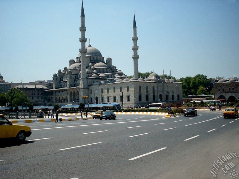 View towards Yeni Cami (Mosque) from Galata Bridge located in Istanbul city of Turkey.
