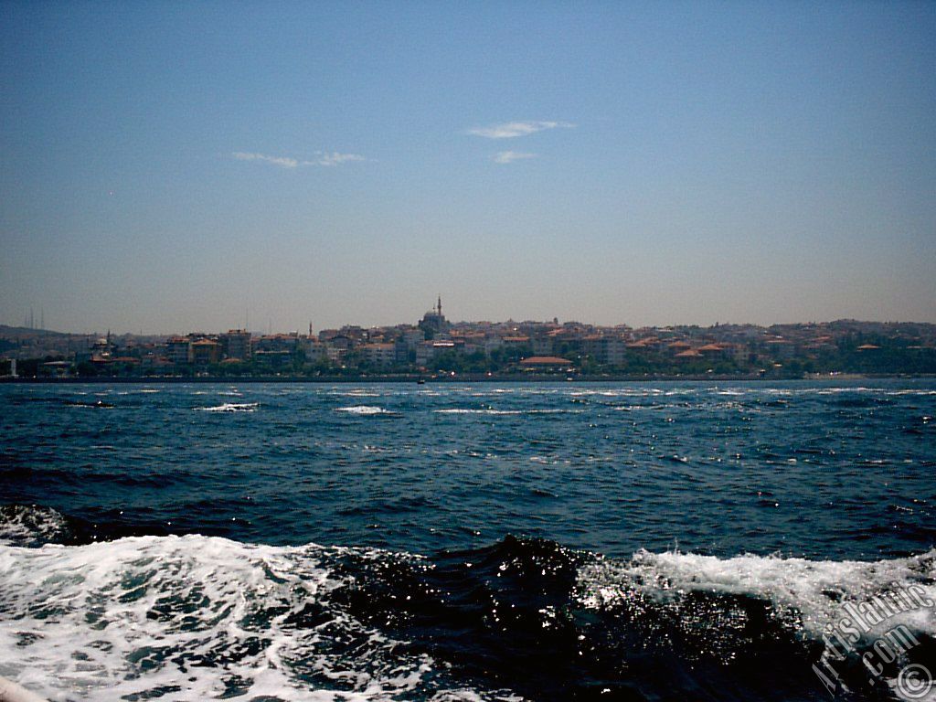 View of Uskudar coast from the Bosphorus in Istanbul city of Turkey.
