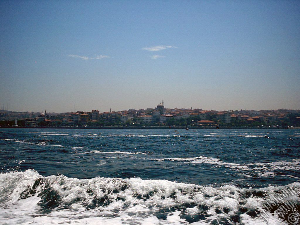 View of Uskudar coast from the Bosphorus in Istanbul city of Turkey.
