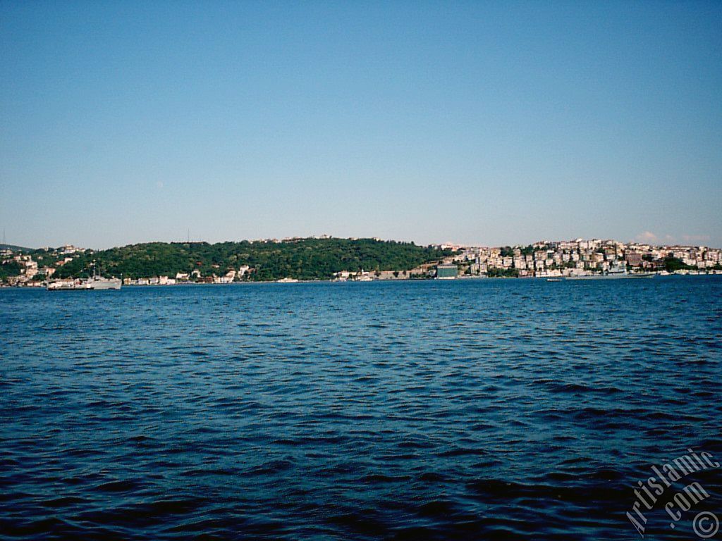 View of Uskudar coast from a park at Besiktas shore in Istanbul city of Turkey.
